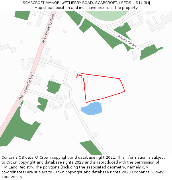 SCARCROFT MANOR, WETHERBY ROAD, SCARCROFT, LEEDS, LS14 3HJ: Location map and indicative extent of plot