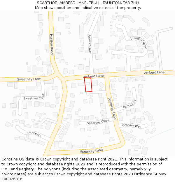 SCARTHOE, AMBERD LANE, TRULL, TAUNTON, TA3 7HH: Location map and indicative extent of plot