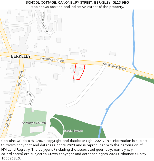 SCHOOL COTTAGE, CANONBURY STREET, BERKELEY, GL13 9BG: Location map and indicative extent of plot