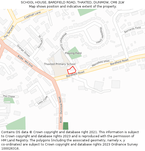 SCHOOL HOUSE, BARDFIELD ROAD, THAXTED, DUNMOW, CM6 2LW: Location map and indicative extent of plot