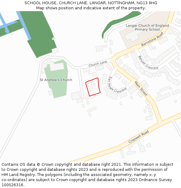 SCHOOL HOUSE, CHURCH LANE, LANGAR, NOTTINGHAM, NG13 9HG: Location map and indicative extent of plot