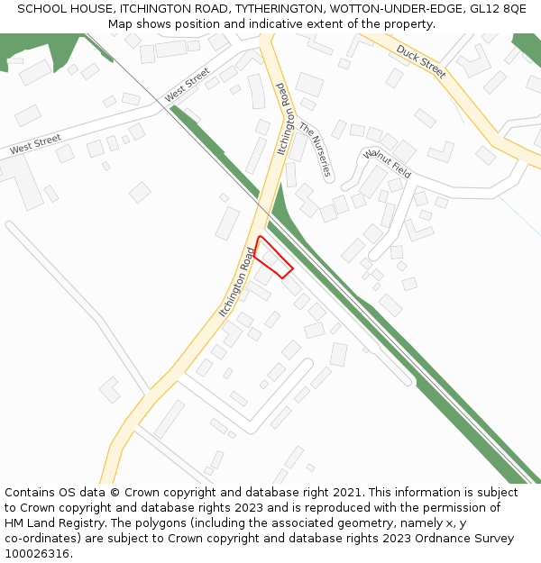 SCHOOL HOUSE, ITCHINGTON ROAD, TYTHERINGTON, WOTTON-UNDER-EDGE, GL12 8QE: Location map and indicative extent of plot