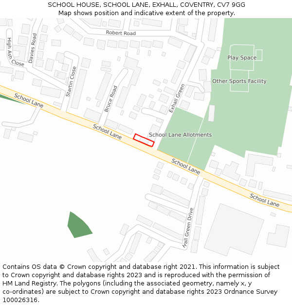 SCHOOL HOUSE, SCHOOL LANE, EXHALL, COVENTRY, CV7 9GG: Location map and indicative extent of plot