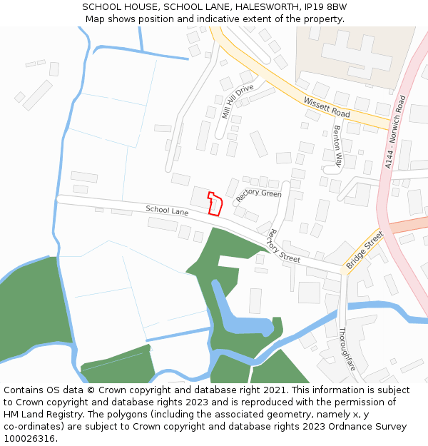 SCHOOL HOUSE, SCHOOL LANE, HALESWORTH, IP19 8BW: Location map and indicative extent of plot