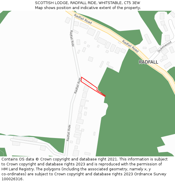 SCOTTISH LODGE, RADFALL RIDE, WHITSTABLE, CT5 3EW: Location map and indicative extent of plot