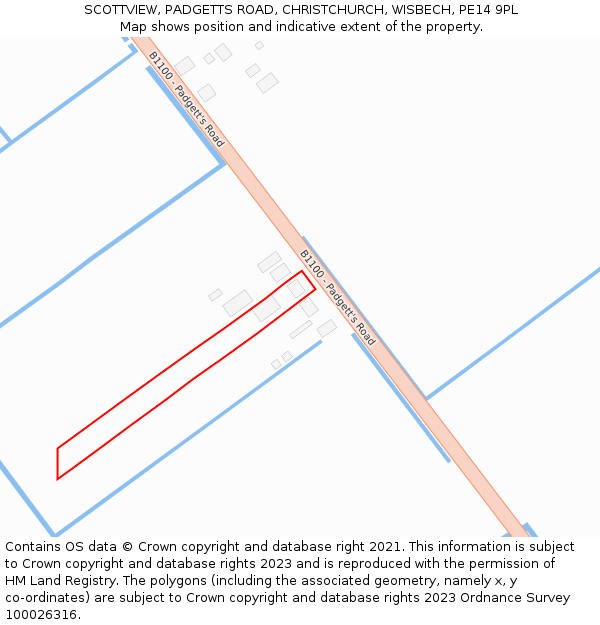 SCOTTVIEW, PADGETTS ROAD, CHRISTCHURCH, WISBECH, PE14 9PL: Location map and indicative extent of plot