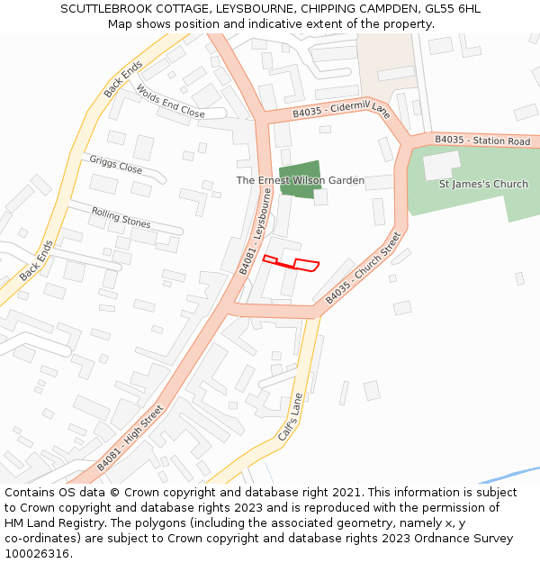 SCUTTLEBROOK COTTAGE, LEYSBOURNE, CHIPPING CAMPDEN, GL55 6HL: Location map and indicative extent of plot