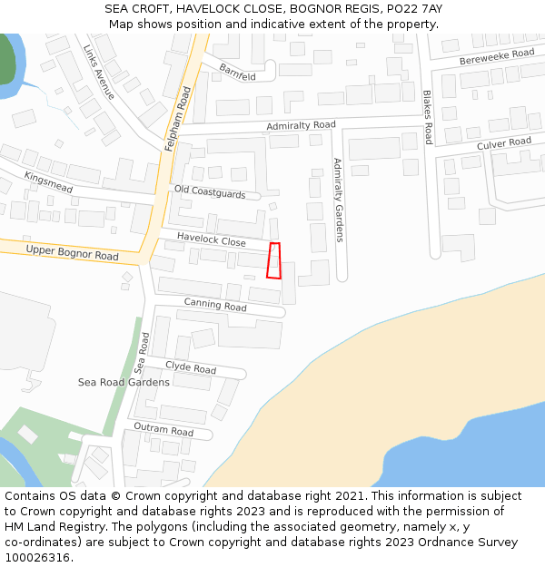 SEA CROFT, HAVELOCK CLOSE, BOGNOR REGIS, PO22 7AY: Location map and indicative extent of plot