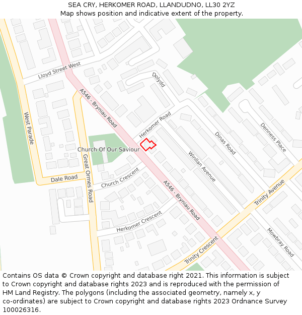 SEA CRY, HERKOMER ROAD, LLANDUDNO, LL30 2YZ: Location map and indicative extent of plot