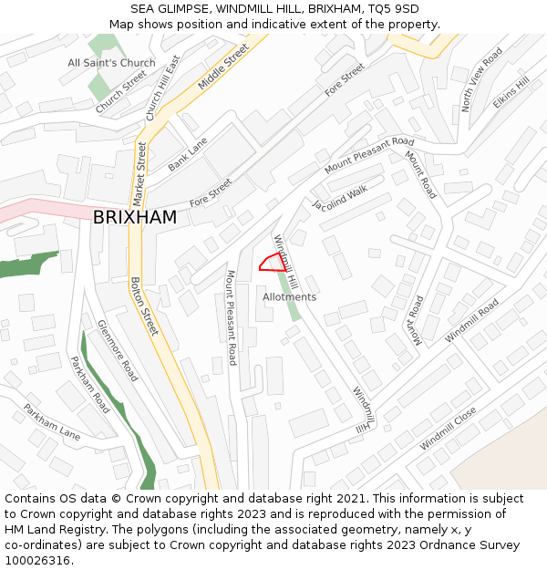 SEA GLIMPSE, WINDMILL HILL, BRIXHAM, TQ5 9SD: Location map and indicative extent of plot