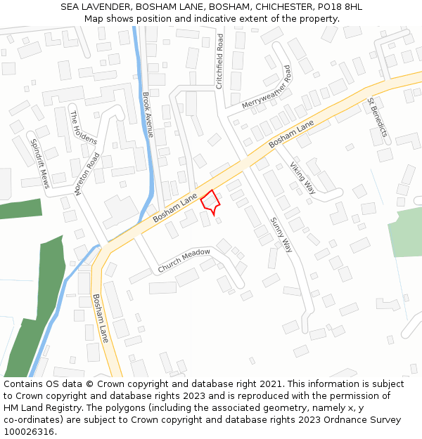 SEA LAVENDER, BOSHAM LANE, BOSHAM, CHICHESTER, PO18 8HL: Location map and indicative extent of plot