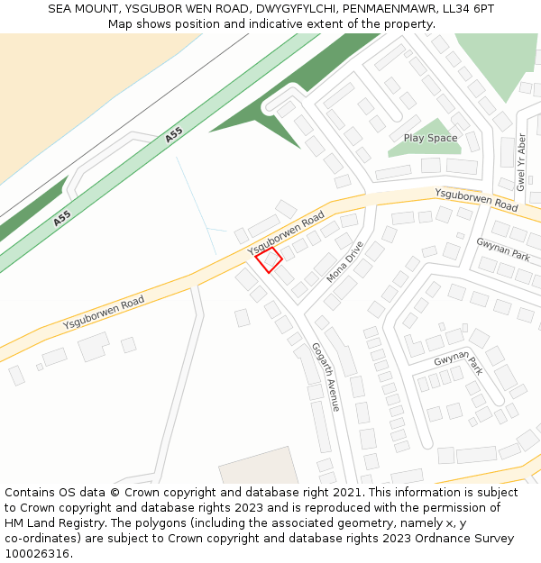 SEA MOUNT, YSGUBOR WEN ROAD, DWYGYFYLCHI, PENMAENMAWR, LL34 6PT: Location map and indicative extent of plot