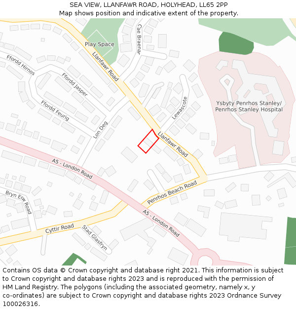 SEA VIEW, LLANFAWR ROAD, HOLYHEAD, LL65 2PP: Location map and indicative extent of plot