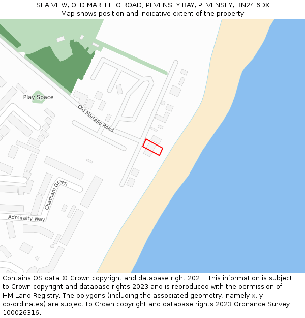 SEA VIEW, OLD MARTELLO ROAD, PEVENSEY BAY, PEVENSEY, BN24 6DX: Location map and indicative extent of plot