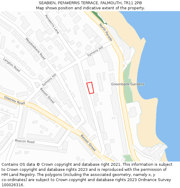 SEABIEN, PENWERRIS TERRACE, FALMOUTH, TR11 2PB: Location map and indicative extent of plot