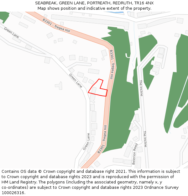 SEABREAK, GREEN LANE, PORTREATH, REDRUTH, TR16 4NX: Location map and indicative extent of plot