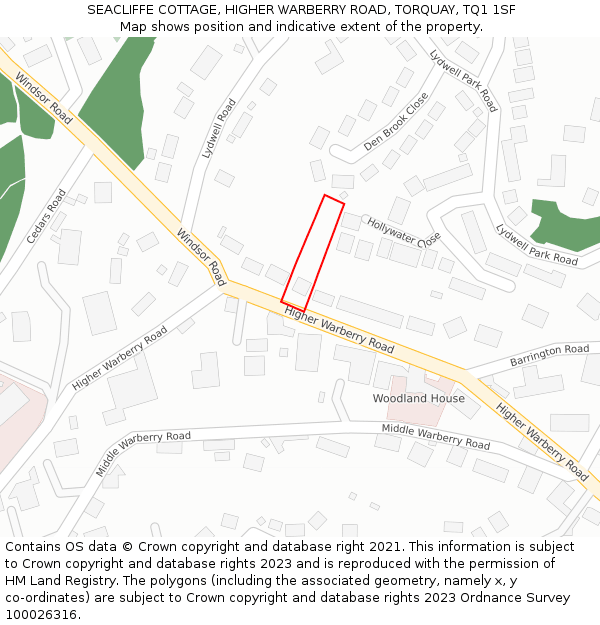 SEACLIFFE COTTAGE, HIGHER WARBERRY ROAD, TORQUAY, TQ1 1SF: Location map and indicative extent of plot