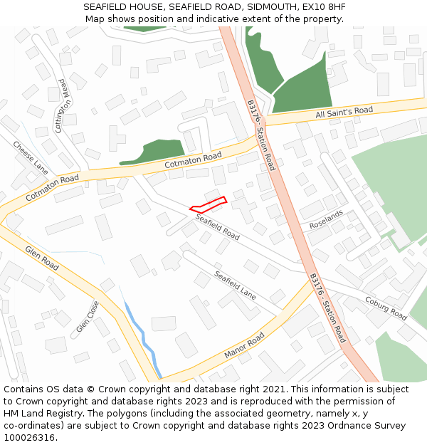 SEAFIELD HOUSE, SEAFIELD ROAD, SIDMOUTH, EX10 8HF: Location map and indicative extent of plot