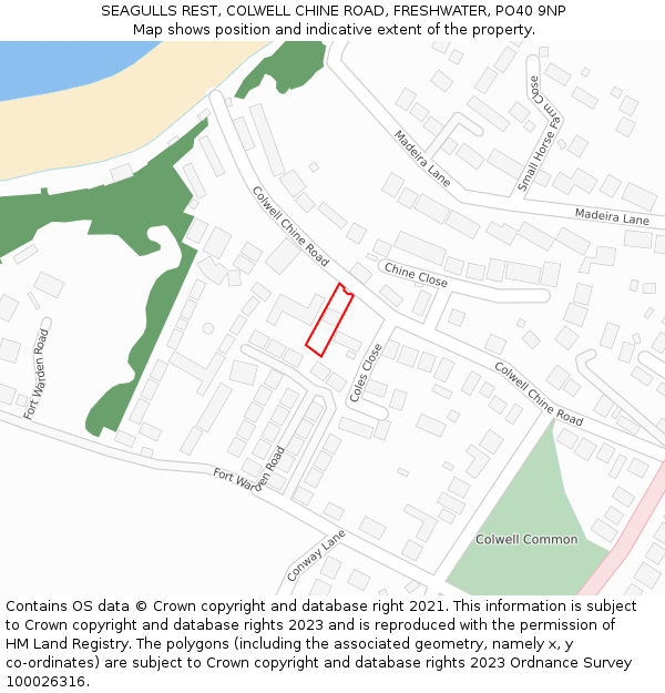 SEAGULLS REST, COLWELL CHINE ROAD, FRESHWATER, PO40 9NP: Location map and indicative extent of plot