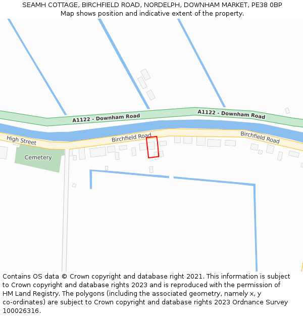 SEAMH COTTAGE, BIRCHFIELD ROAD, NORDELPH, DOWNHAM MARKET, PE38 0BP: Location map and indicative extent of plot