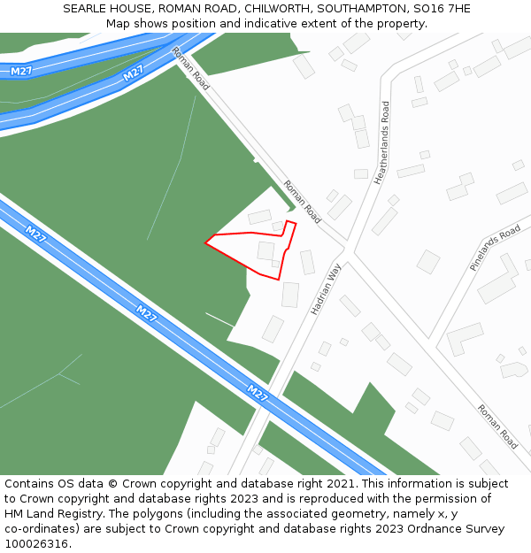 SEARLE HOUSE, ROMAN ROAD, CHILWORTH, SOUTHAMPTON, SO16 7HE: Location map and indicative extent of plot