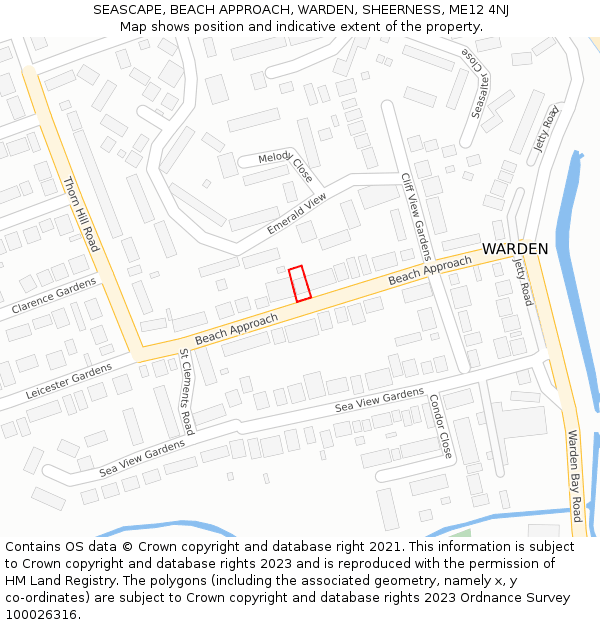 SEASCAPE, BEACH APPROACH, WARDEN, SHEERNESS, ME12 4NJ: Location map and indicative extent of plot