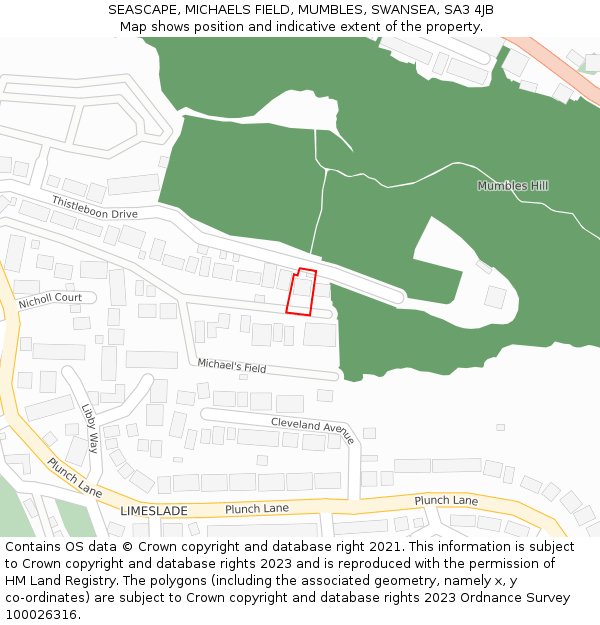 SEASCAPE, MICHAELS FIELD, MUMBLES, SWANSEA, SA3 4JB: Location map and indicative extent of plot