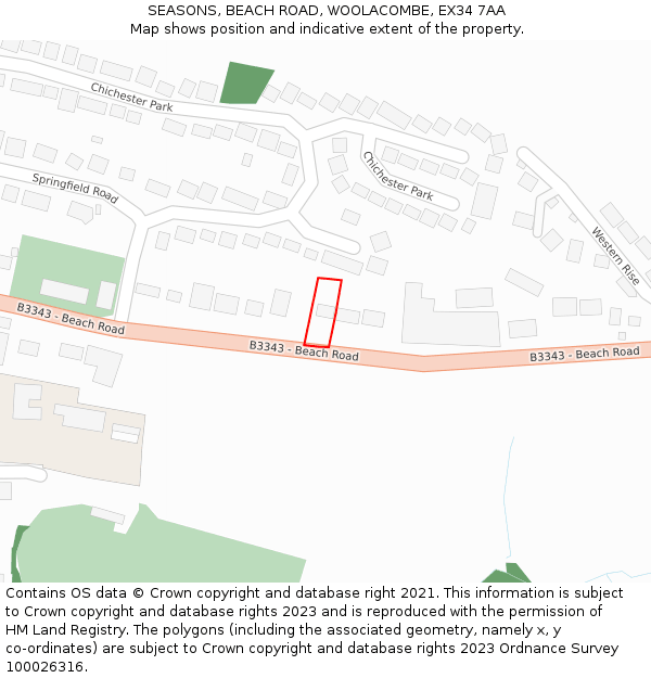 SEASONS, BEACH ROAD, WOOLACOMBE, EX34 7AA: Location map and indicative extent of plot