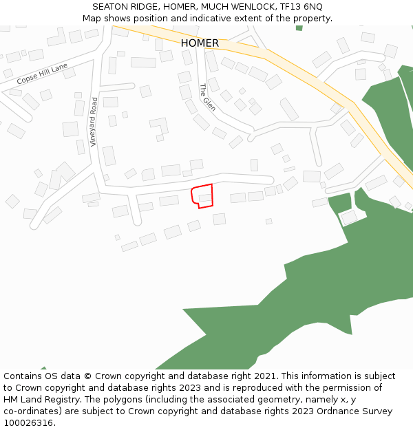 SEATON RIDGE, HOMER, MUCH WENLOCK, TF13 6NQ: Location map and indicative extent of plot