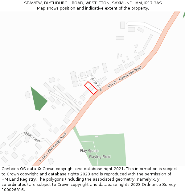 SEAVIEW, BLYTHBURGH ROAD, WESTLETON, SAXMUNDHAM, IP17 3AS: Location map and indicative extent of plot