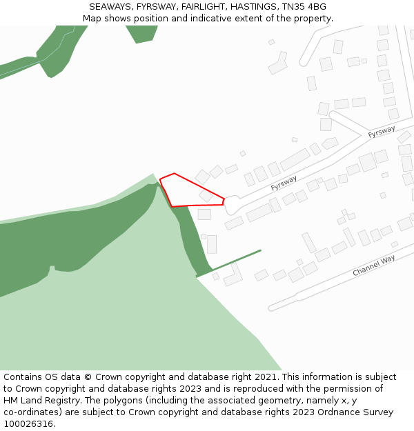 SEAWAYS, FYRSWAY, FAIRLIGHT, HASTINGS, TN35 4BG: Location map and indicative extent of plot