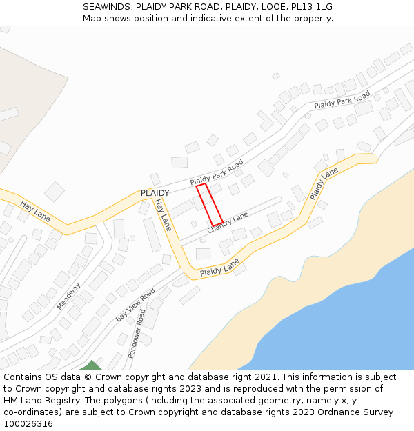 SEAWINDS, PLAIDY PARK ROAD, PLAIDY, LOOE, PL13 1LG: Location map and indicative extent of plot