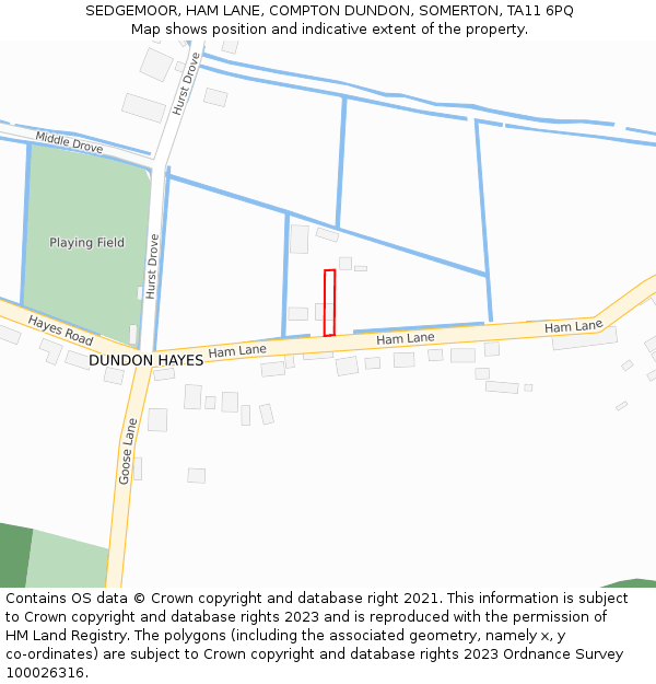 SEDGEMOOR, HAM LANE, COMPTON DUNDON, SOMERTON, TA11 6PQ: Location map and indicative extent of plot