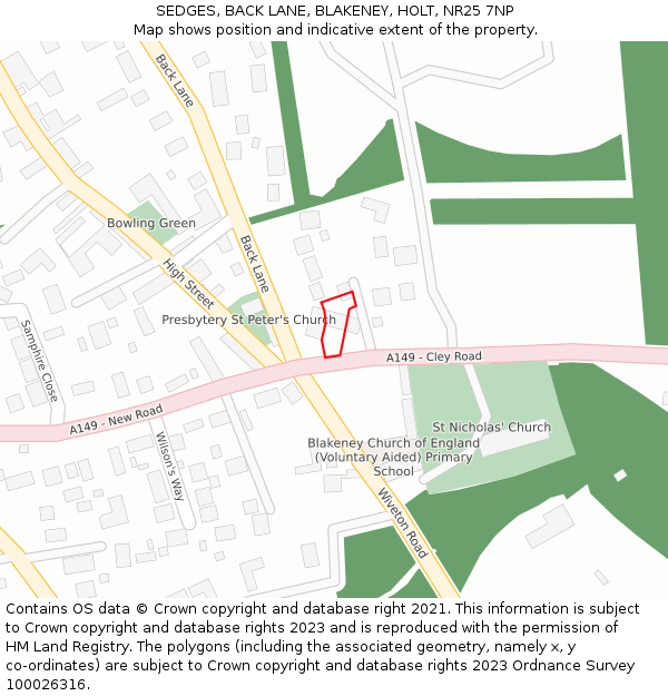 SEDGES, BACK LANE, BLAKENEY, HOLT, NR25 7NP: Location map and indicative extent of plot