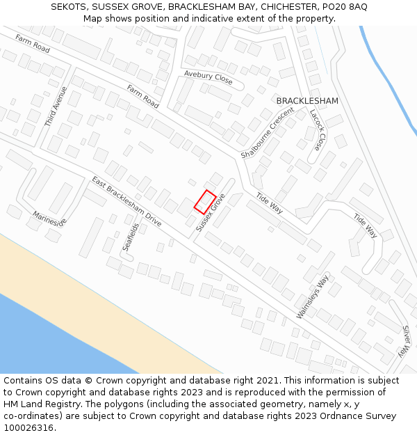 SEKOTS, SUSSEX GROVE, BRACKLESHAM BAY, CHICHESTER, PO20 8AQ: Location map and indicative extent of plot