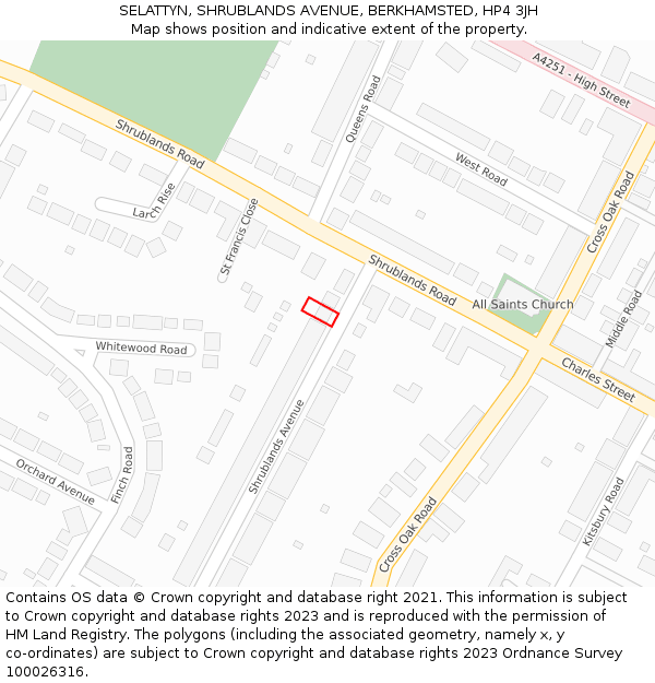 SELATTYN, SHRUBLANDS AVENUE, BERKHAMSTED, HP4 3JH: Location map and indicative extent of plot