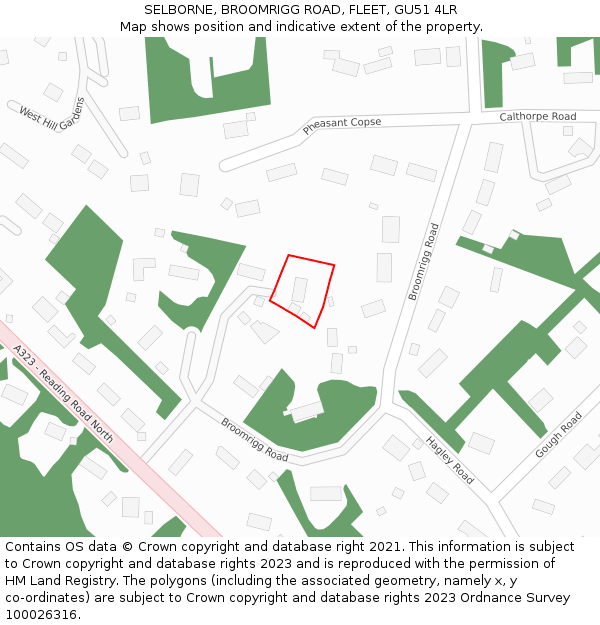 SELBORNE, BROOMRIGG ROAD, FLEET, GU51 4LR: Location map and indicative extent of plot