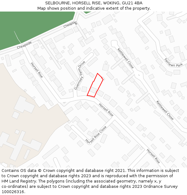 SELBOURNE, HORSELL RISE, WOKING, GU21 4BA: Location map and indicative extent of plot