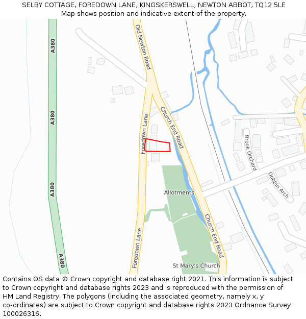 SELBY COTTAGE, FOREDOWN LANE, KINGSKERSWELL, NEWTON ABBOT, TQ12 5LE: Location map and indicative extent of plot