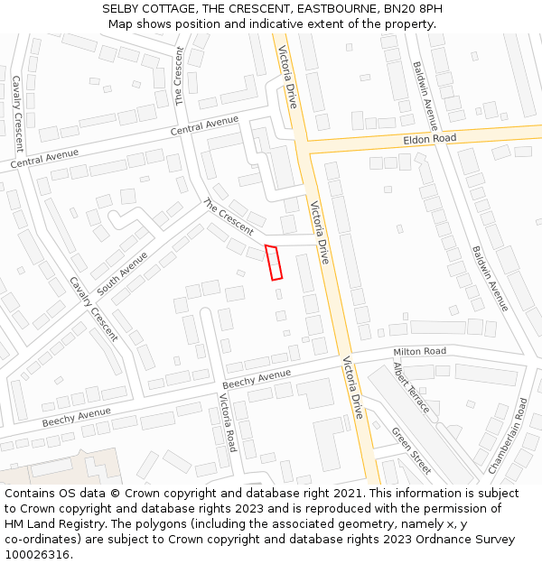 SELBY COTTAGE, THE CRESCENT, EASTBOURNE, BN20 8PH: Location map and indicative extent of plot