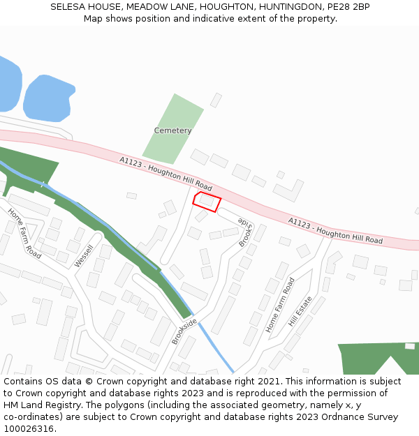 SELESA HOUSE, MEADOW LANE, HOUGHTON, HUNTINGDON, PE28 2BP: Location map and indicative extent of plot