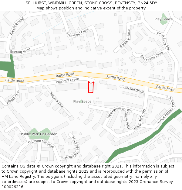 SELHURST, WINDMILL GREEN, STONE CROSS, PEVENSEY, BN24 5DY: Location map and indicative extent of plot