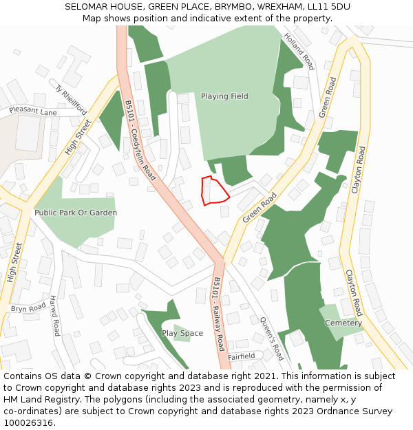 SELOMAR HOUSE, GREEN PLACE, BRYMBO, WREXHAM, LL11 5DU: Location map and indicative extent of plot