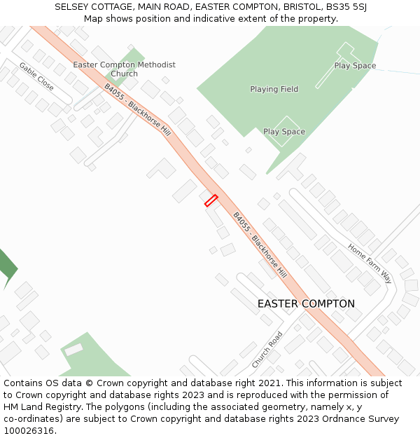 SELSEY COTTAGE, MAIN ROAD, EASTER COMPTON, BRISTOL, BS35 5SJ: Location map and indicative extent of plot