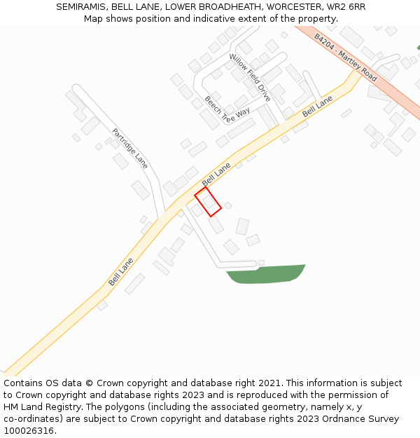 SEMIRAMIS, BELL LANE, LOWER BROADHEATH, WORCESTER, WR2 6RR: Location map and indicative extent of plot