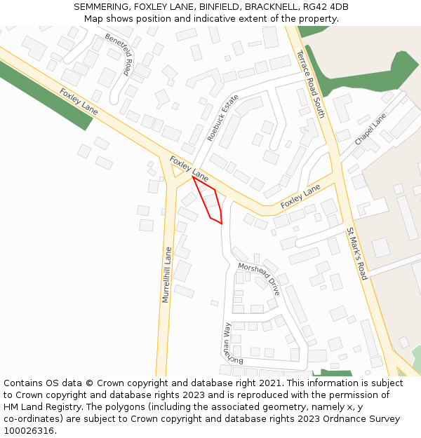 SEMMERING, FOXLEY LANE, BINFIELD, BRACKNELL, RG42 4DB: Location map and indicative extent of plot