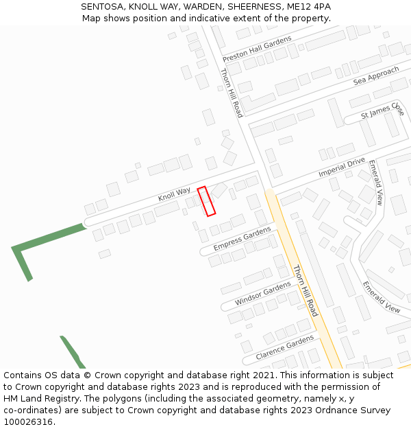 SENTOSA, KNOLL WAY, WARDEN, SHEERNESS, ME12 4PA: Location map and indicative extent of plot