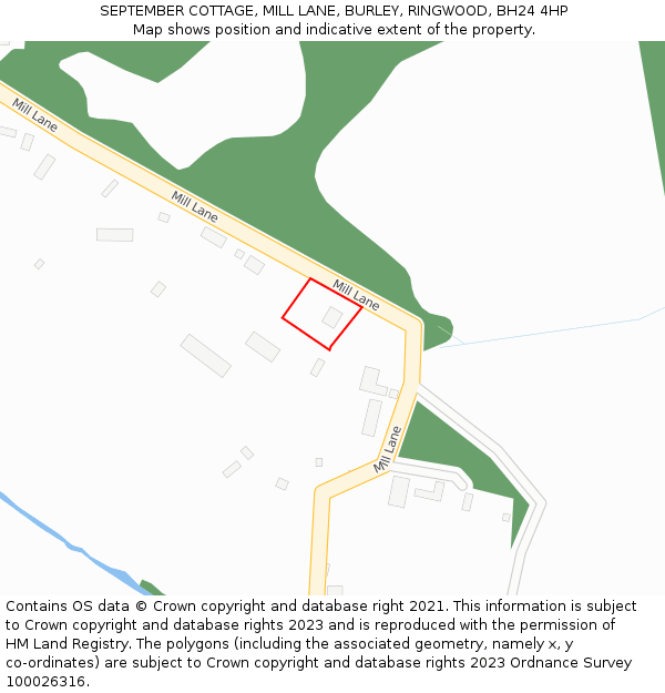 SEPTEMBER COTTAGE, MILL LANE, BURLEY, RINGWOOD, BH24 4HP: Location map and indicative extent of plot