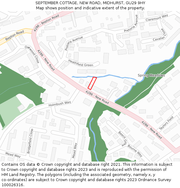 SEPTEMBER COTTAGE, NEW ROAD, MIDHURST, GU29 9HY: Location map and indicative extent of plot