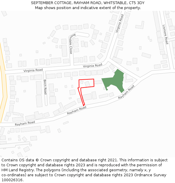 SEPTEMBER COTTAGE, RAYHAM ROAD, WHITSTABLE, CT5 3DY: Location map and indicative extent of plot